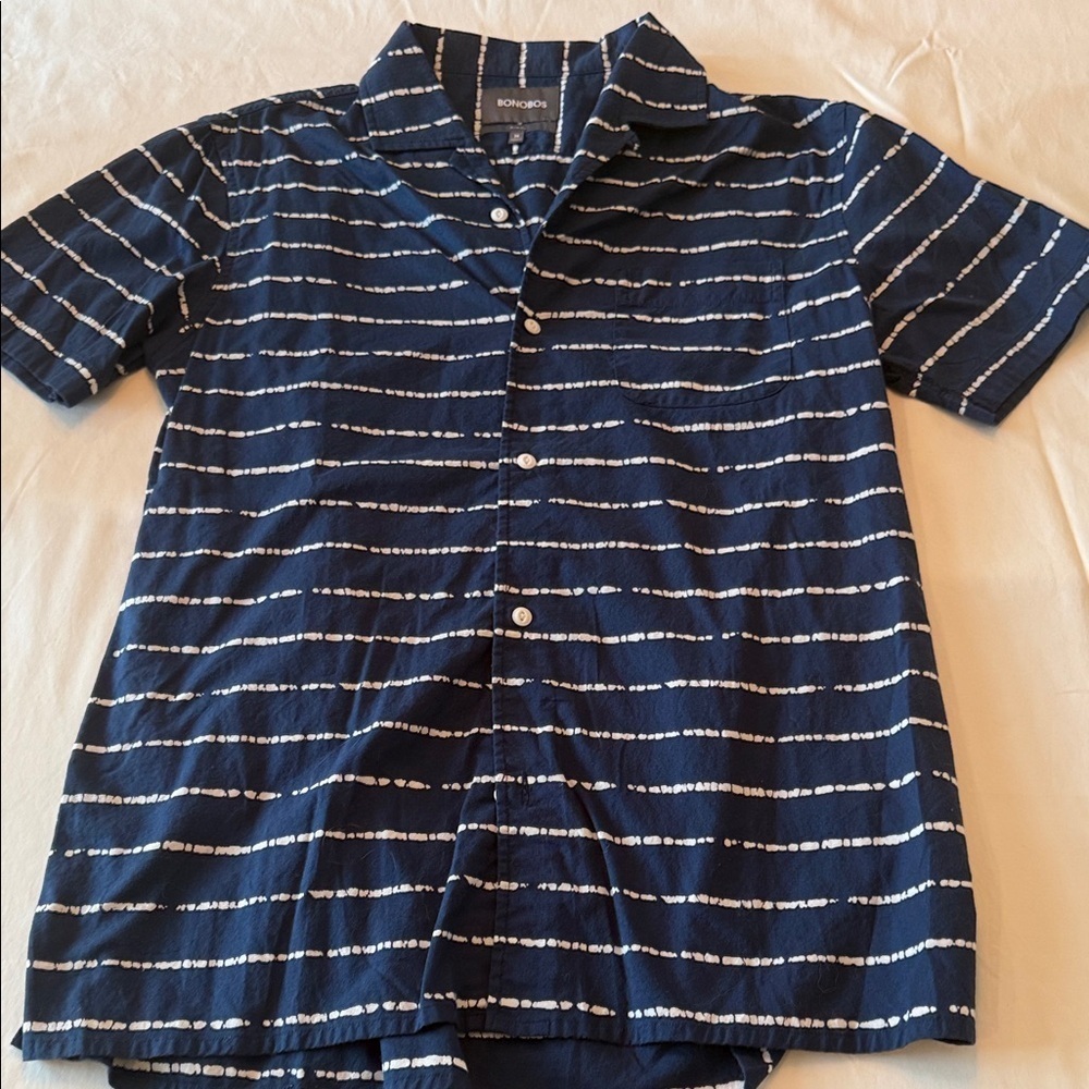 Bonobos Navy and White Striped Button Down Shirt